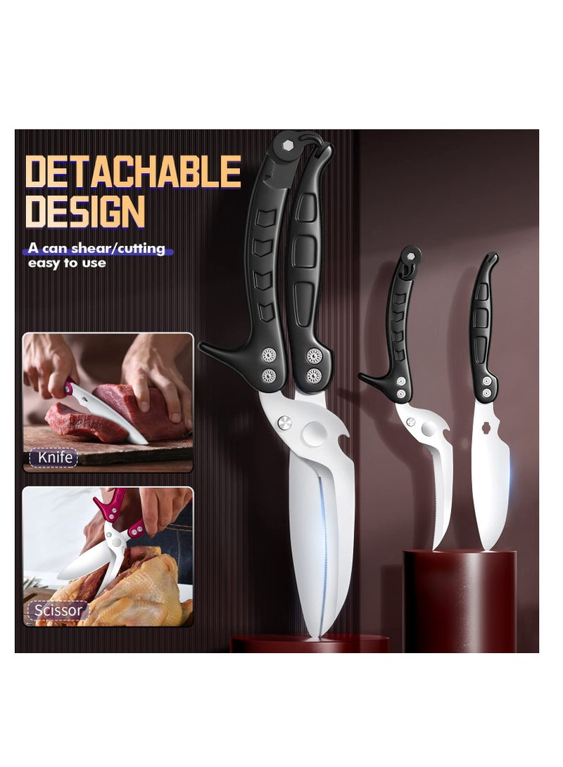 Kitchen Poultry Shears, Scissors Food Heavy Duty with Serrated Edge, Detachable Shears Spring Loaded, Stainless Steel Multipurpose sharp for Cutting Chicken, Fish, Meat