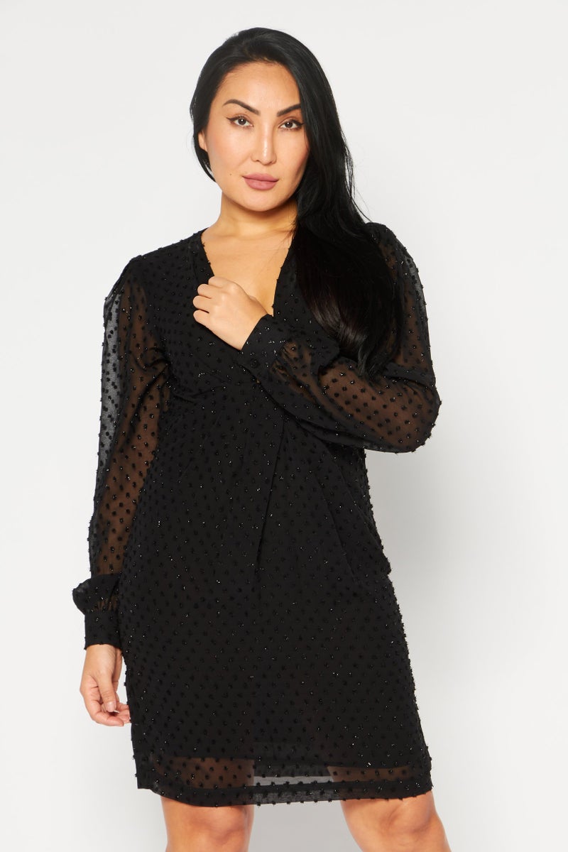 Women Textured Mini Casual Dress, Black