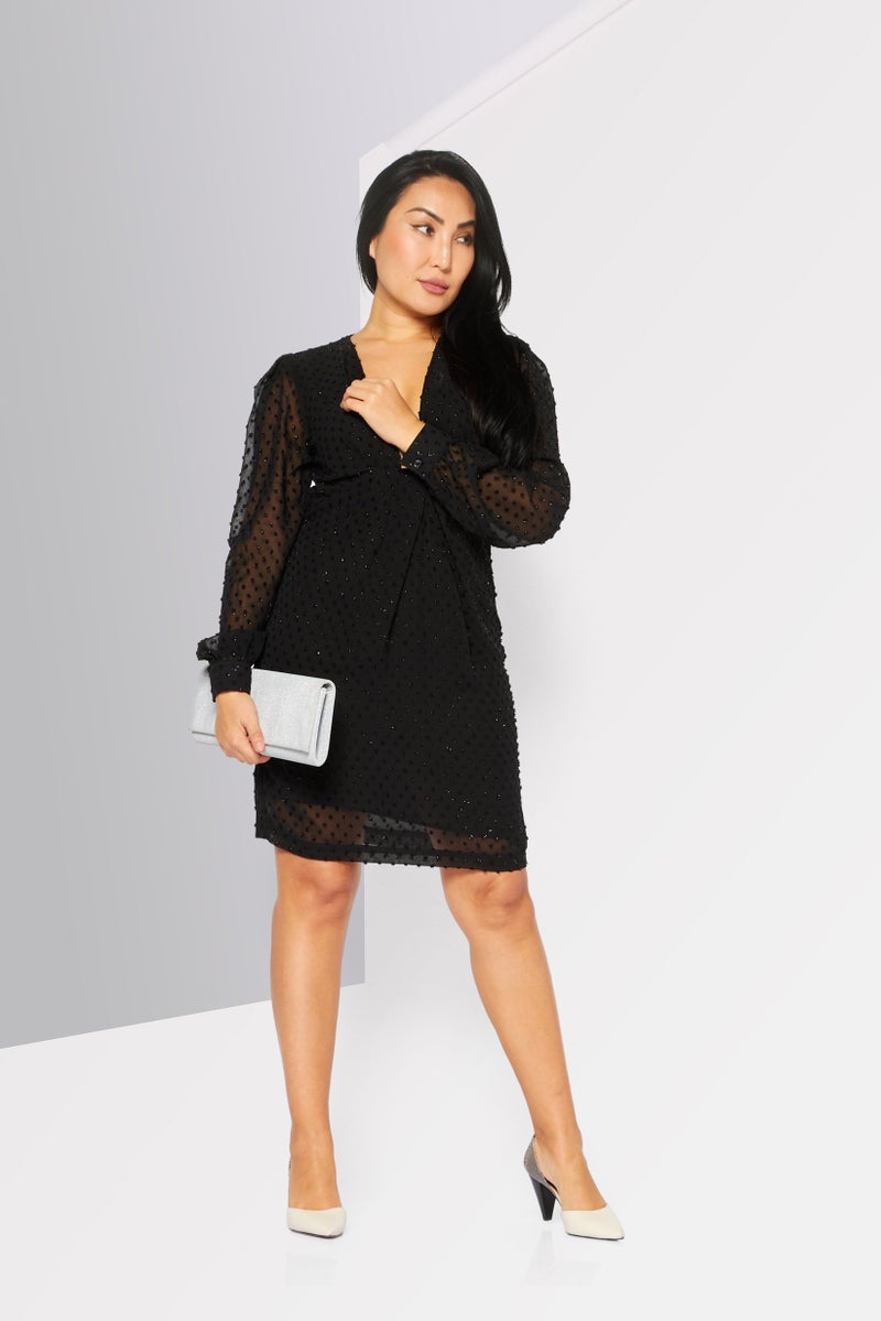 Women Textured Mini Casual Dress, Black