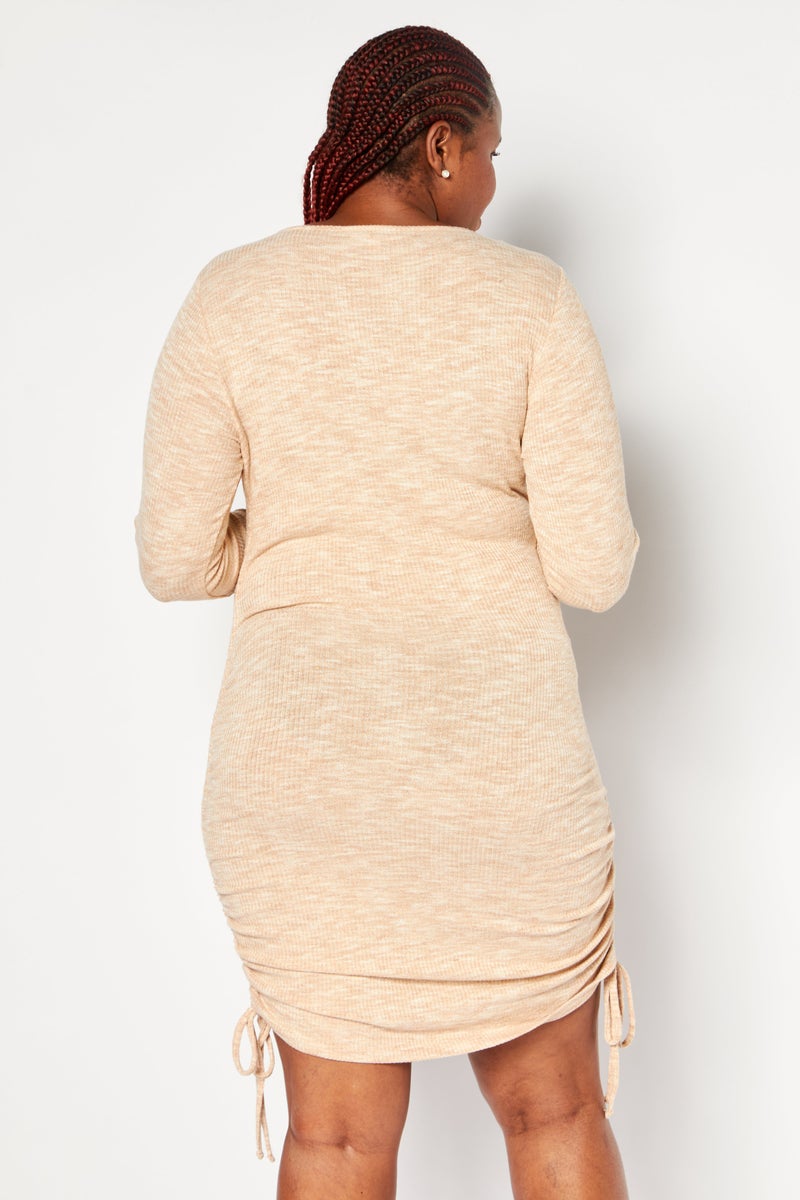 Women Plus Size Knitted Mini Dress, Beige Combo