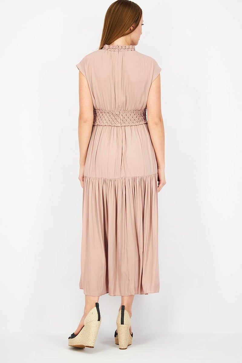 Women Textured Maxi Casual Dress, Old Rose