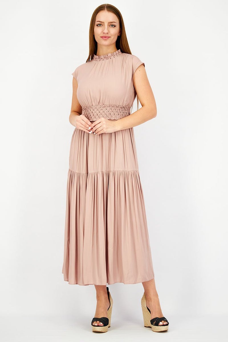 Women Textured Maxi Casual Dress, Old Rose