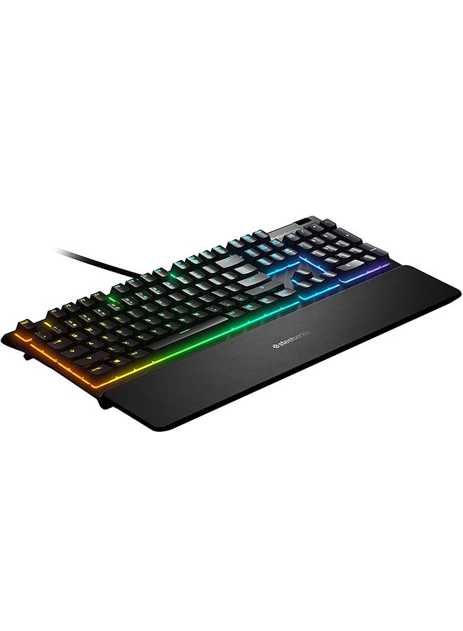 Apex 3 Water Resistant Gaming Keyboard, Premium Magnetic Wrist Rest, Whisper Quiet Gaming Switch, 10-Zone RGB Illumination, Anti-Ghosting, English US Layout, Black | 64795