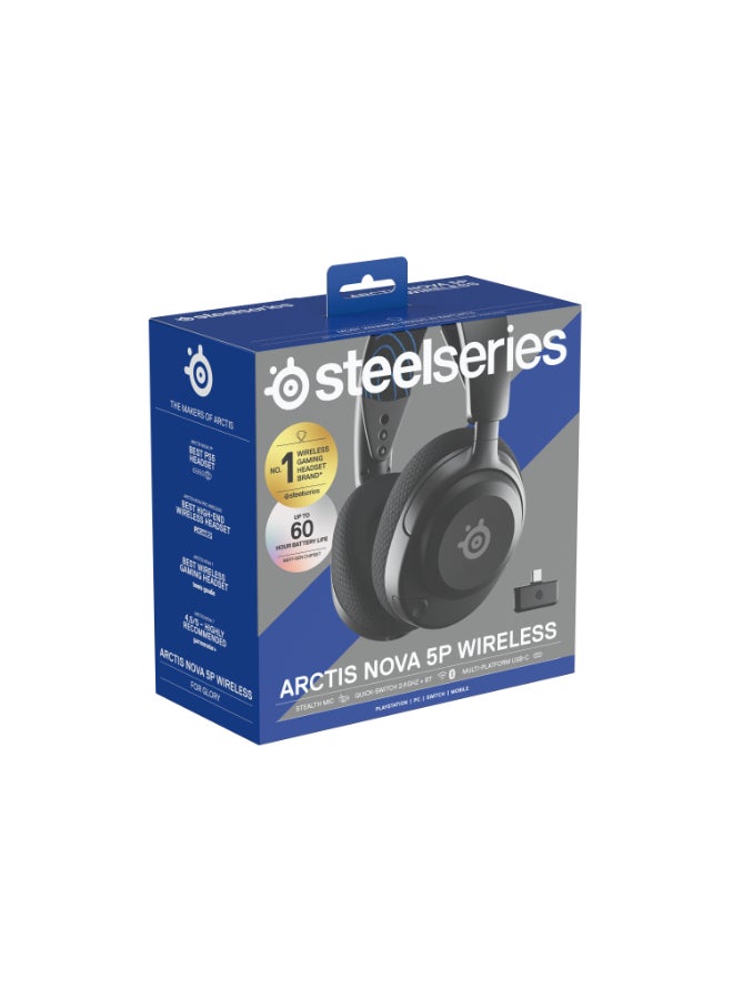 Arctis Nova 5P Wireless Headphones, 40mm Neodymium Drivers, ClearCast Gen 2.x, Retractable Boom, 360° Spatial Audio, Quick-Switch Wireless, Black / Blue | 61673