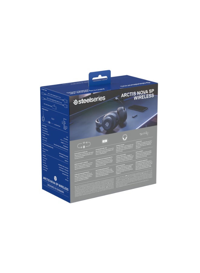 Arctis Nova 5P Wireless Headphones, 40mm Neodymium Drivers, ClearCast Gen 2.x, Retractable Boom, 360° Spatial Audio, Quick-Switch Wireless, Black / Blue | 61673