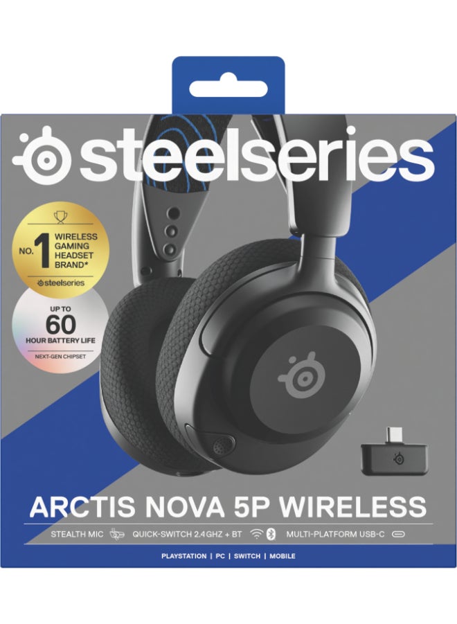 Arctis Nova 5P Wireless Headphones, 40mm Neodymium Drivers, ClearCast Gen 2.x, Retractable Boom, 360° Spatial Audio, Quick-Switch Wireless, Black / Blue | 61673