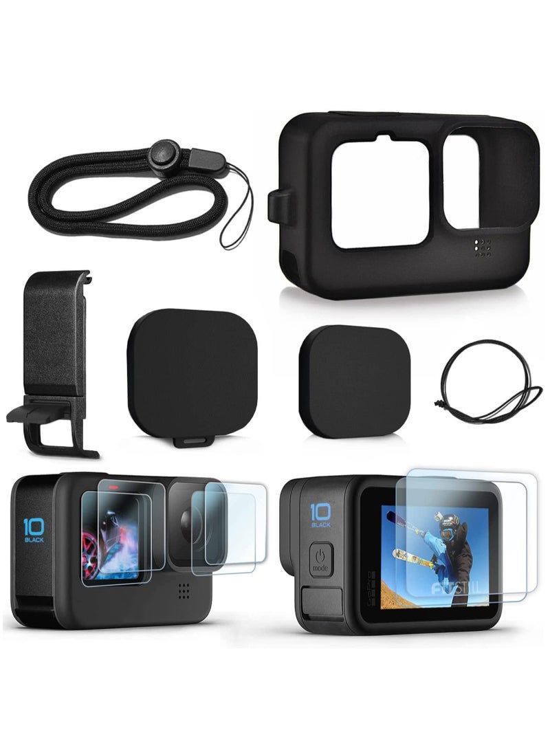 Silicone Sleeve Case for GoPro Hero 11/10/9, Complete Accessories Kit with Battery Side Cover, Screen Protectors, Lens Caps, and Lanyard for Enhanced Protection and Convenience.