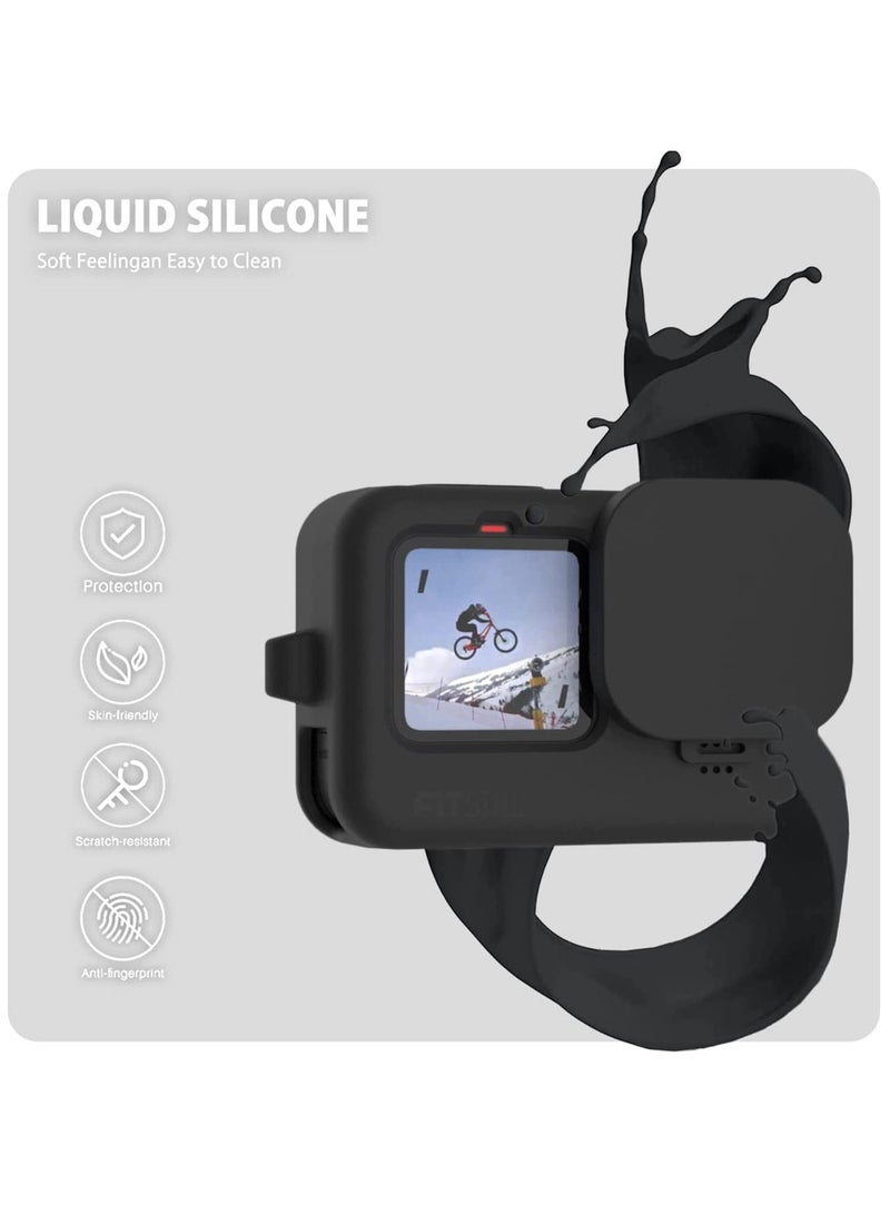 Silicone Sleeve Case for GoPro Hero 11/10/9, Complete Accessories Kit with Battery Side Cover, Screen Protectors, Lens Caps, and Lanyard for Enhanced Protection and Convenience.