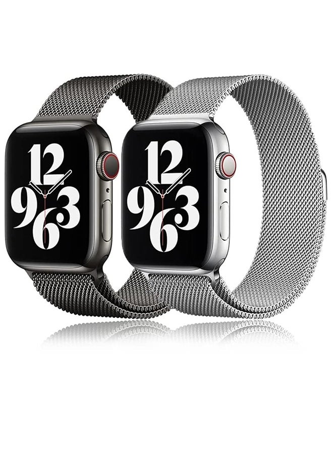 Milanese Loop Metal Bands For Apple Watch Series 10 | Ultra 2 | 8 Ultra | 9 | 8 | 7 | 6, 49/46/45/44/42mm , Magnetic Mesh Wristbands- Black/Silver