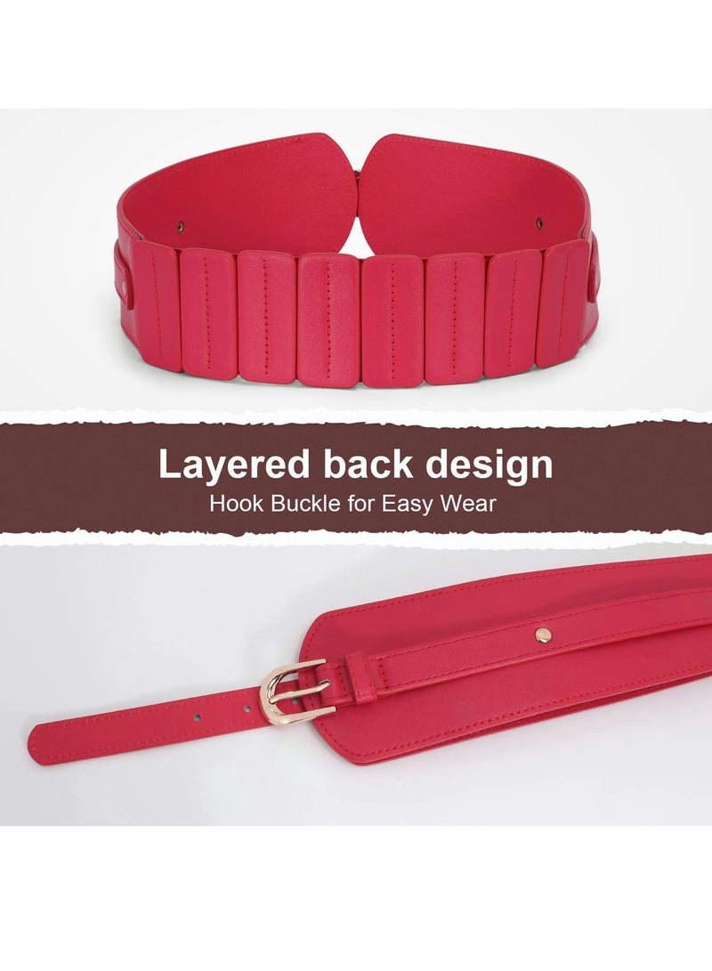 Womens Wide Elastic Waist Belt,Ladies Stretch Cinch Belt for Dress with Fashion Layered Back