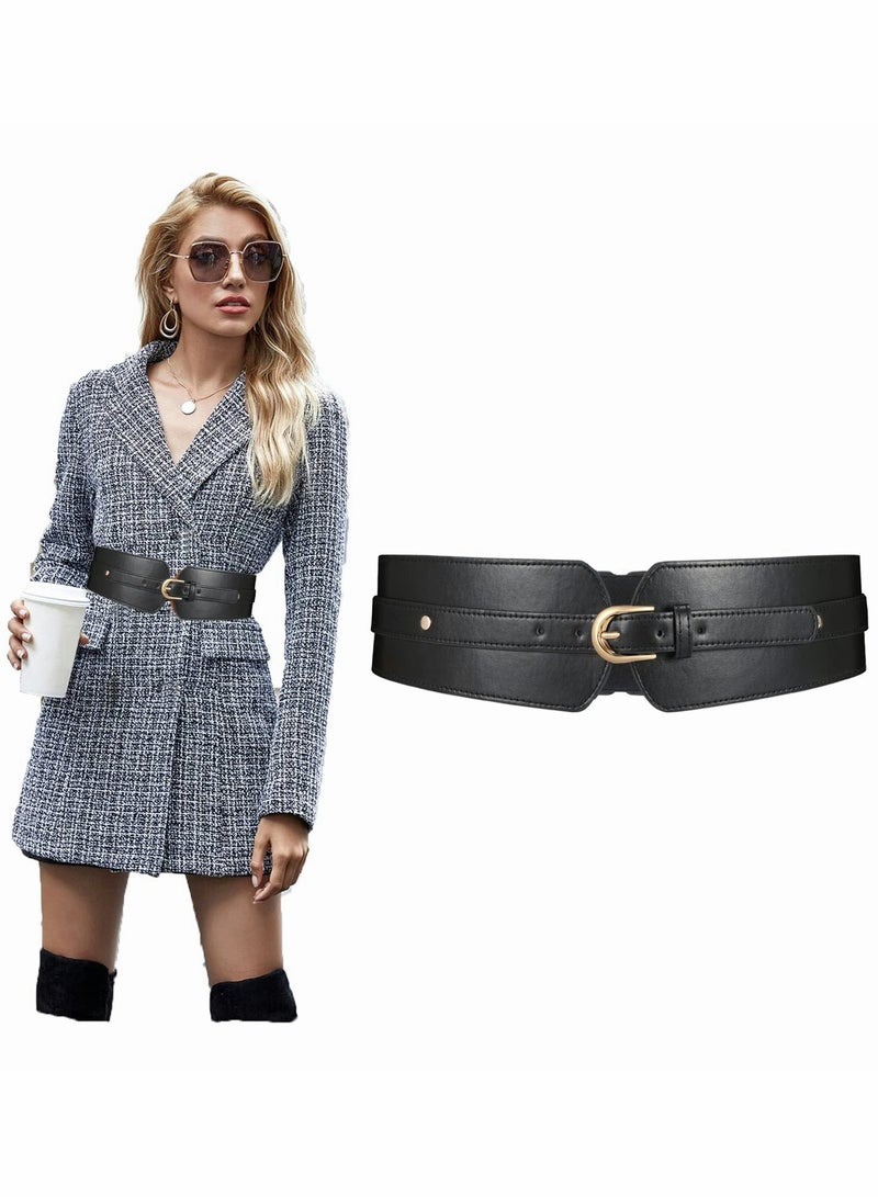 Women's Wide Elastic Waist Belt Ladies Stretch Cinch Belt for Dress with Fashion Layered Back