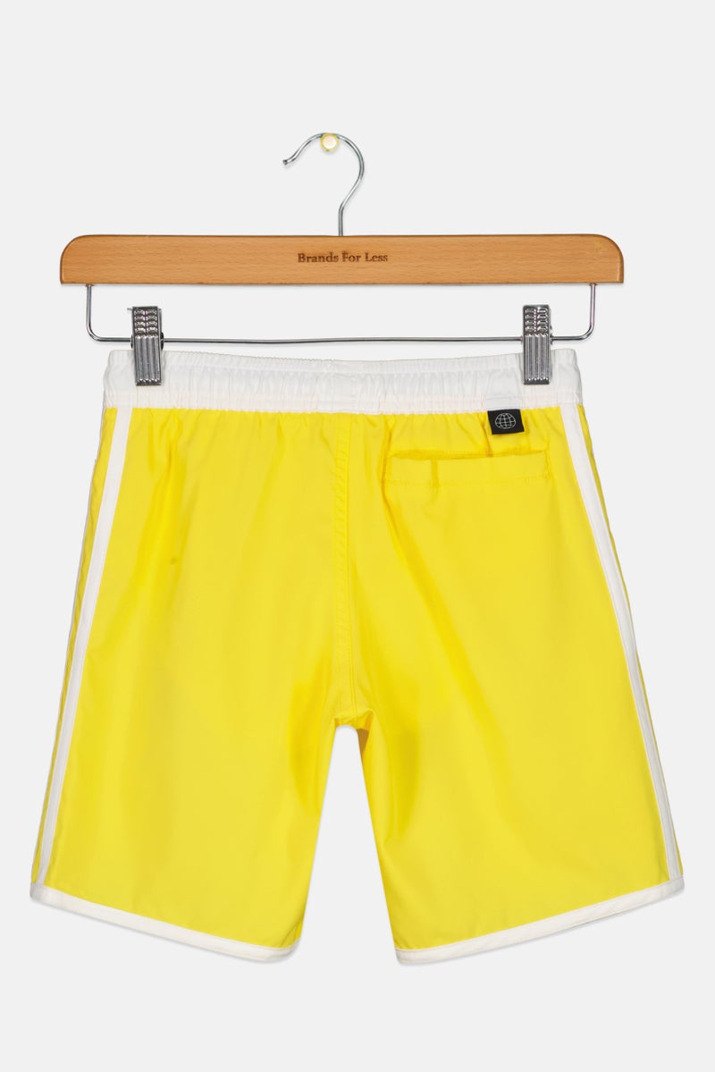 Kids Boy Brand Logo Board Shorts Swimwear, Yellow/White