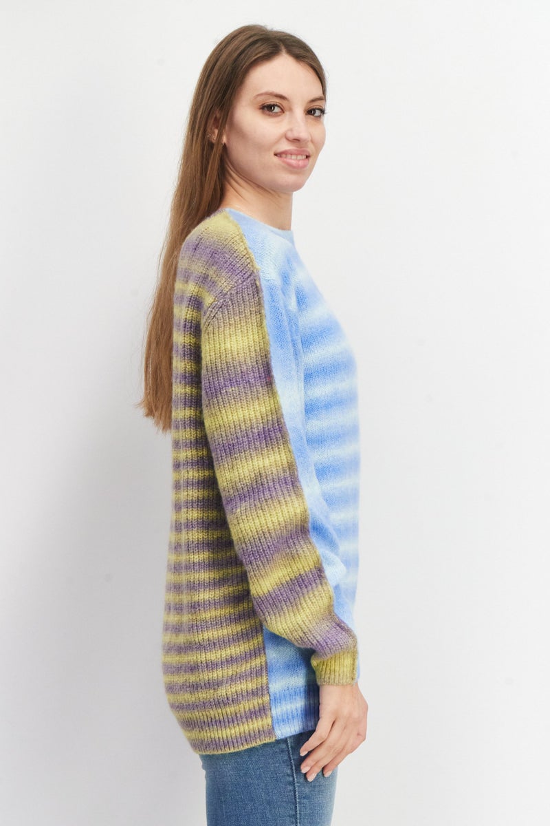 Women Knitted Tie Dye Sweater, Blue Combo