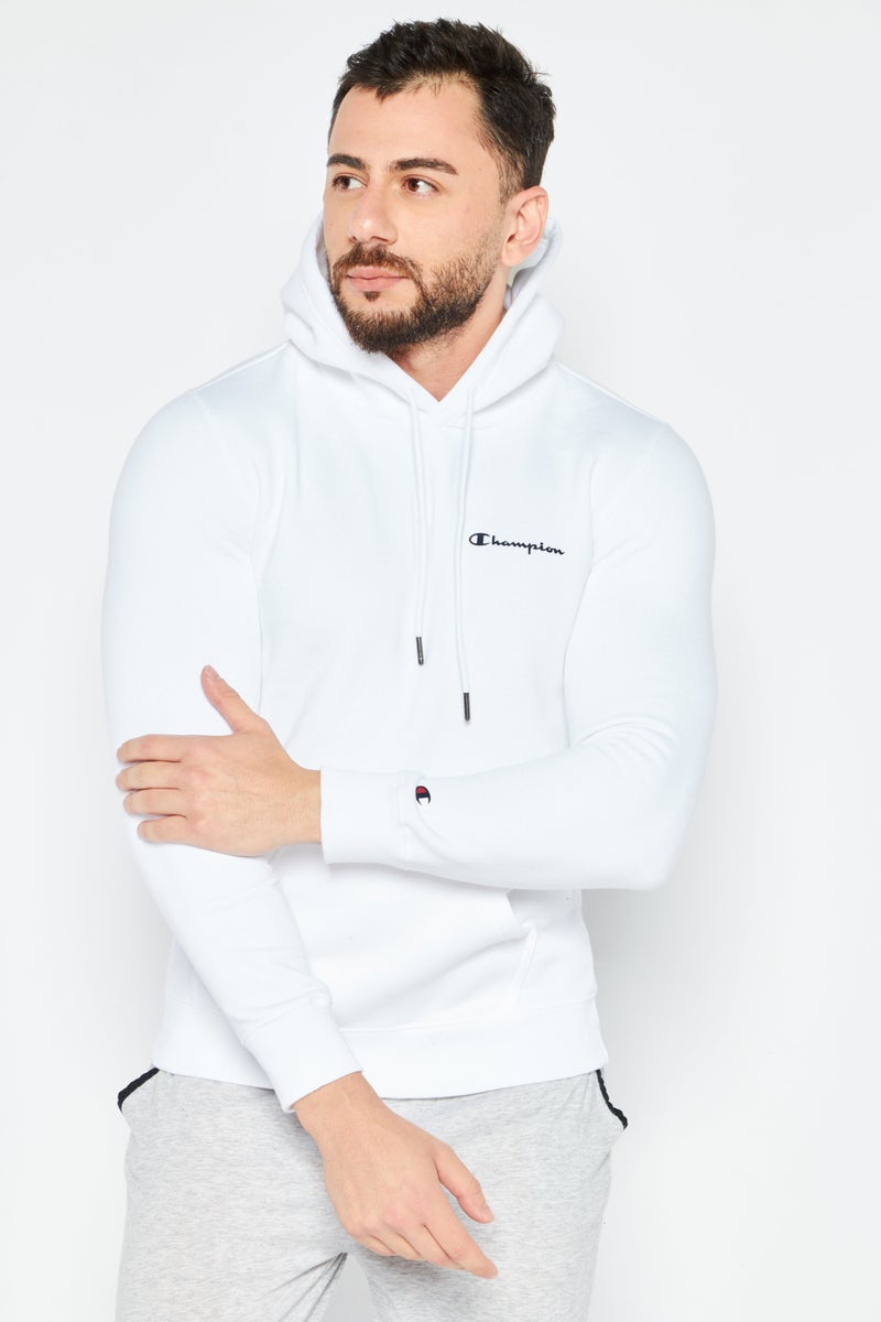 Men Sportswear Fit Hooded Long Sleeve Outdoor Sweatshirt, White