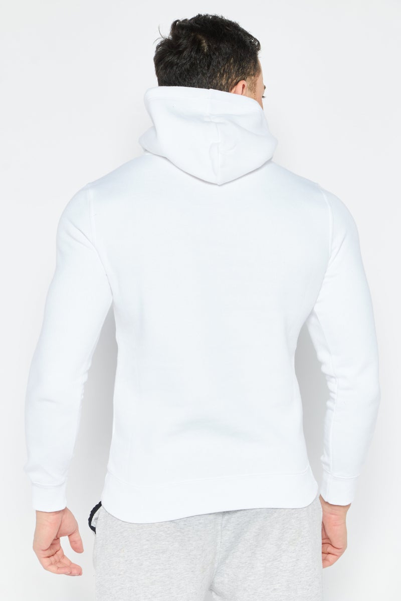 Men Sportswear Fit Hooded Long Sleeve Outdoor Sweatshirt, White