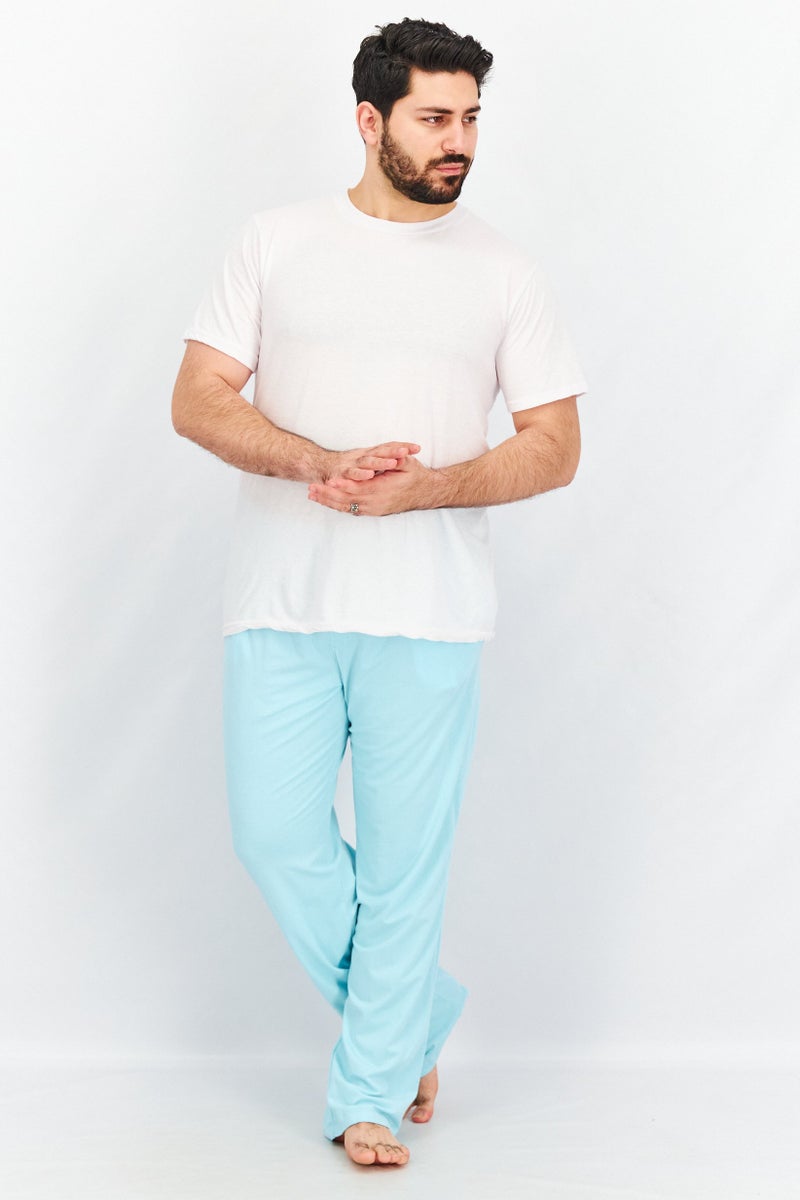 Men Solid Drawstring Pyjama Pants, Turquoise