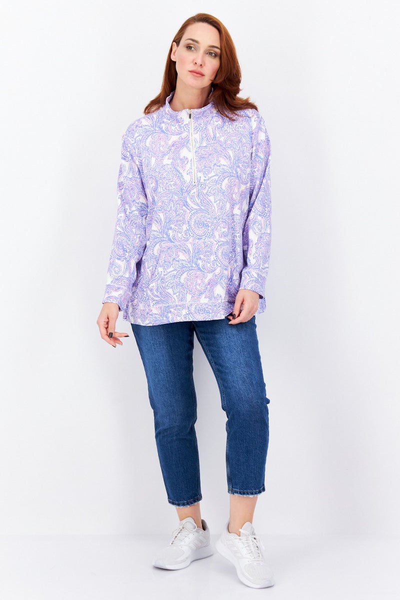 Women Plus Size 3/4 Sleeve Paisley Shirt, Blue Combo