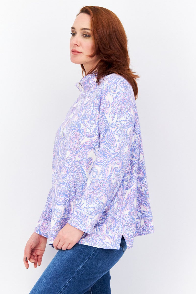 Women Plus Size 3/4 Sleeve Paisley Shirt, Blue Combo