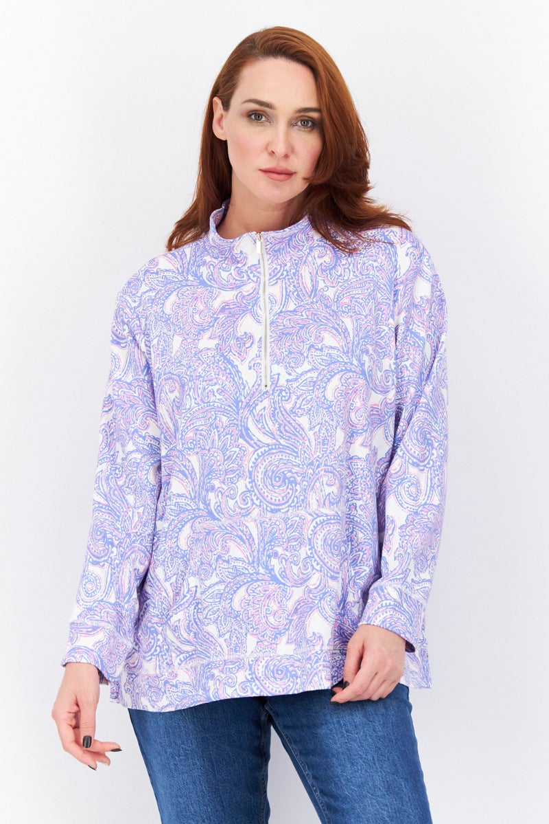 Women Plus Size 3/4 Sleeve Paisley Shirt, Blue Combo