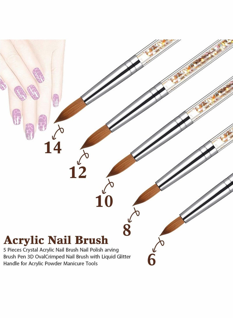 Acrylic Nail Brush, 6 Sable Hair Round Oval Professional Nail Art Painting Brush With Special Liquid Glitter Handle for Manicure Pedicure Application -1 Pcs