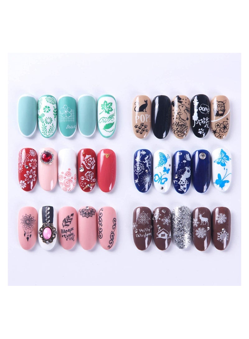 Nail Art Stamping Templates Manicure Tool Kit 6Pcs Nail Stamping Plates Flower Animal Pattern Manicure Print Tools for DIY Nail Art Designs