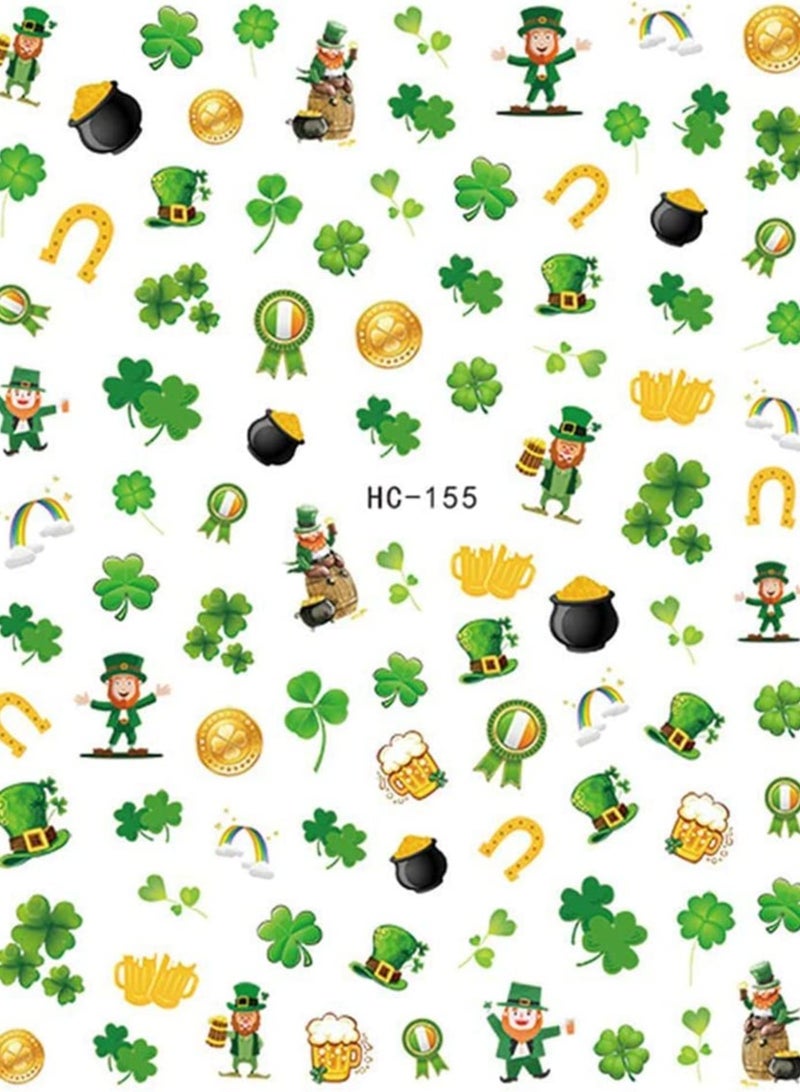 Nail Stickers Nail Decals 3D Self- Adhesive Shamrock Green Dwarf Gold Hat Nail Art Decoration for Kids Girls Women