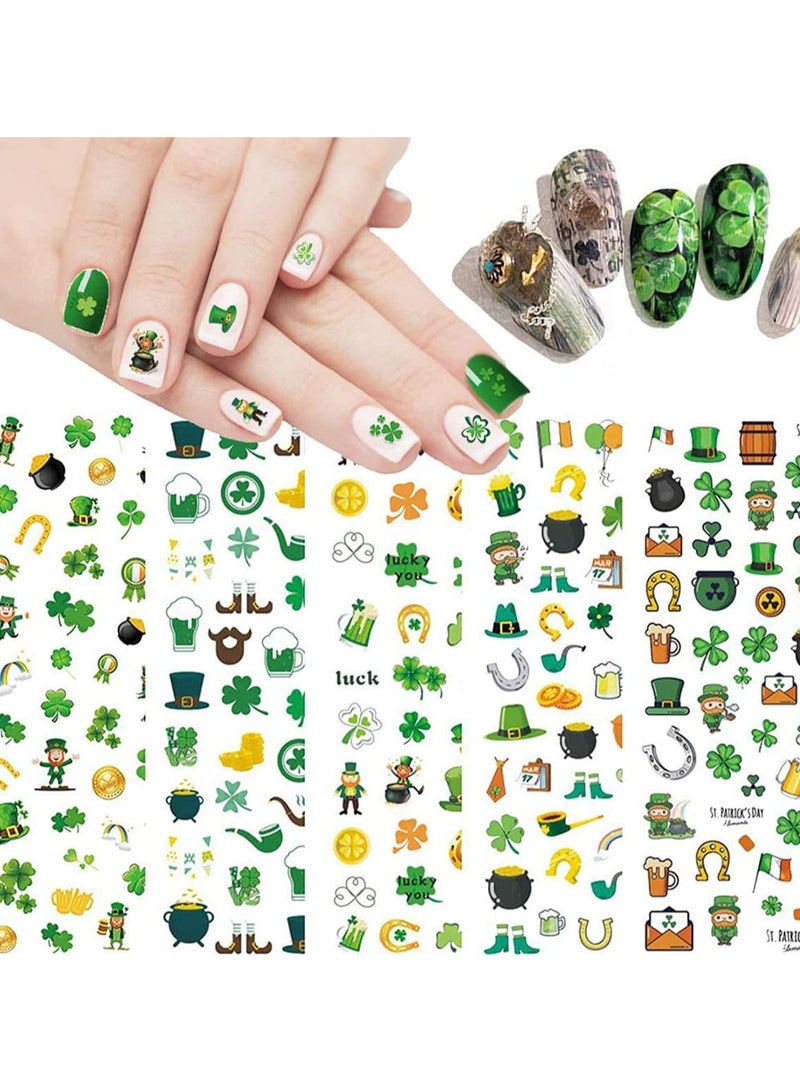 Nail Stickers Nail Decals 3D Self- Adhesive Shamrock Green Dwarf Gold Hat Nail Art Decoration for Kids Girls Women