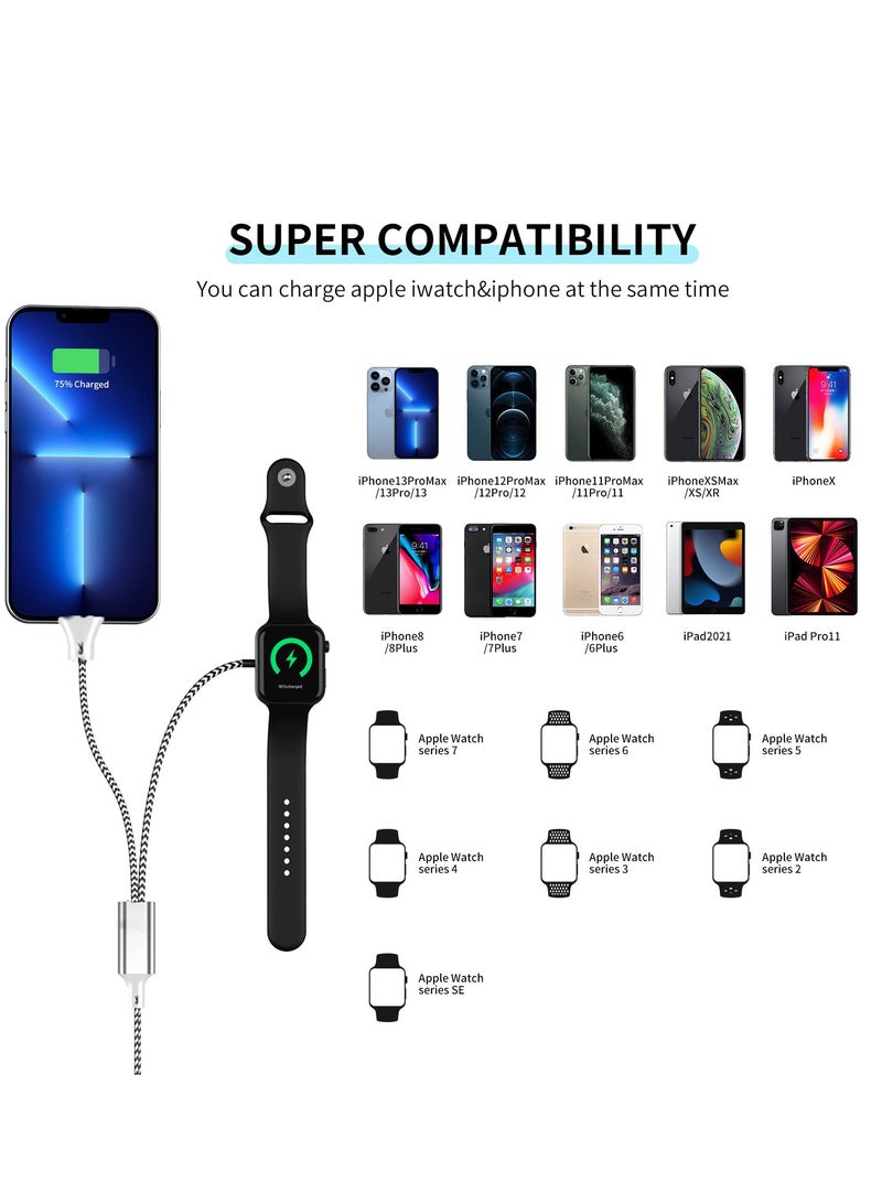 Watch Charger Magnetic Charging Cord, 2 in 1 Portable Wireless Charger Cable Compatible with Watch Series 7 SE 6 5 4 3 2 Work for iPhone 13/12 Pro Max / 11 / XR/XS/X / 8 Plus