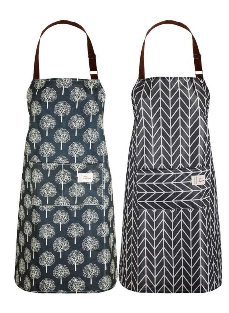 Aprons with Pockets Waterproof Adjustable Cooking Kitchen Bib Apron for Baking Household Cleaning Linen Easy To Wear Shapes Women 2 Pieces