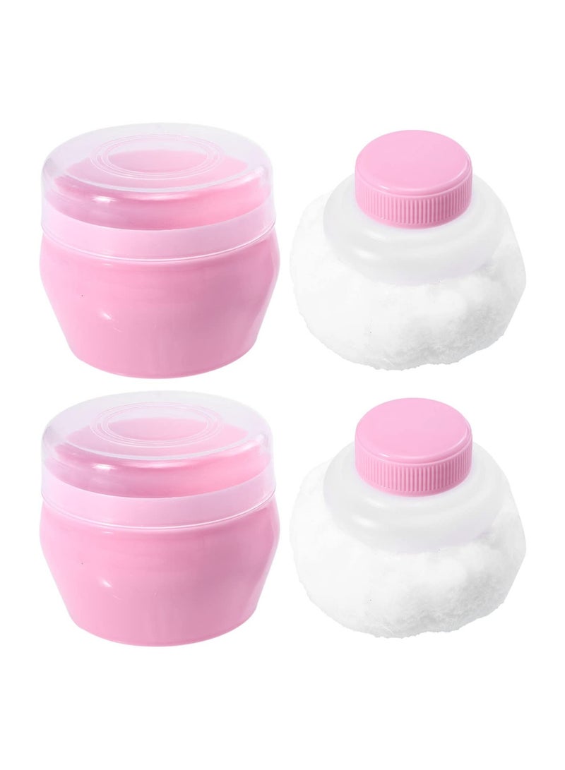 2 Sets Baby Powder Puff Box Fluffy Body After- Bath Powder Case Baby Care Face Body Villus Powder Puff Container Makeup Cosmetic Talcum Powder Holder with Hand Holder-Pink