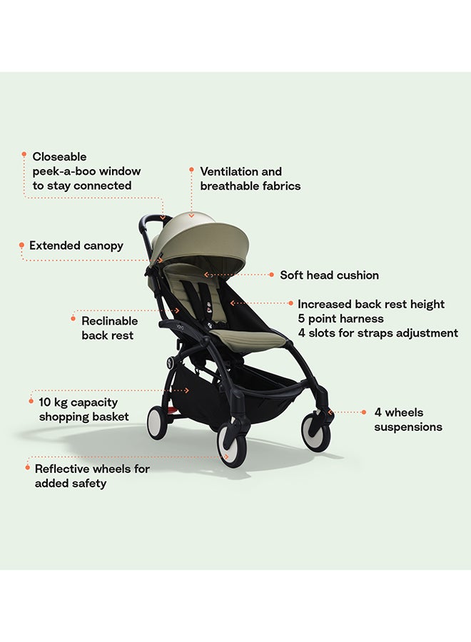 YOYO3 Stroller, Black Frame With 6+ Color Pack - Taupe, Seat Cushion + Canopy - Folds In & Out in a Flash - Light & Compact - Carry-On Compatible