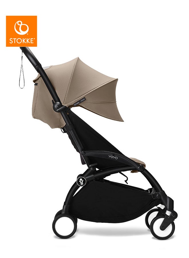 YOYO3 Stroller, Black Frame With 6+ Color Pack - Taupe, Seat Cushion + Canopy - Folds In & Out in a Flash - Light & Compact - Carry-On Compatible