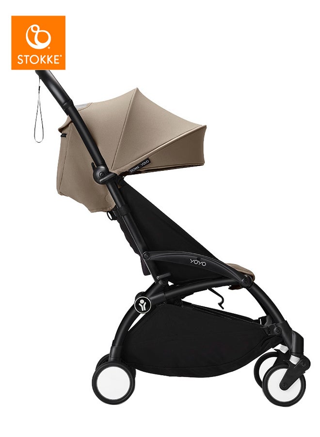 YOYO3 Stroller, Black Frame With 6+ Color Pack - Taupe, Seat Cushion + Canopy - Folds In & Out in a Flash - Light & Compact - Carry-On Compatible