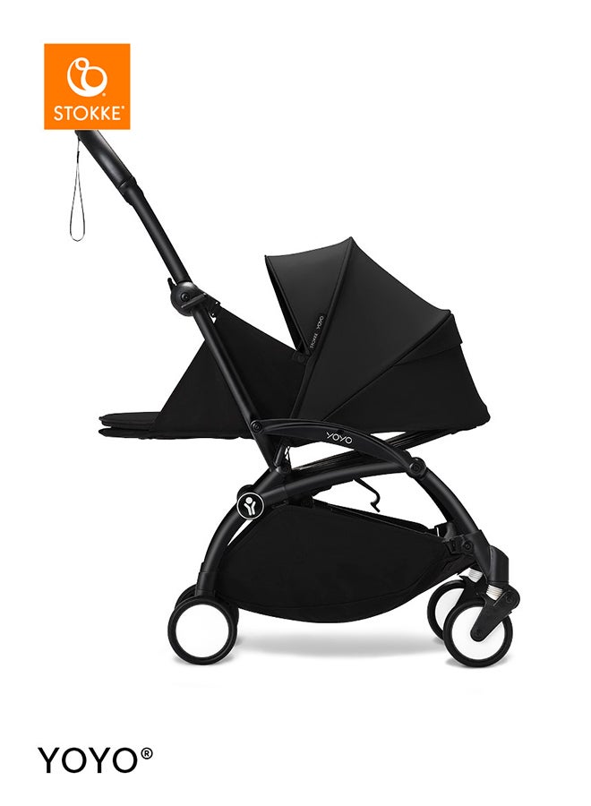 Stokke YOYO3 Stroller with Newborn Pack, Black Frame, Compact and Foldable, One-Hand Flat Recline, UPF 50+ Canopy and 4-Wheel Suspension, 5-Point Harness, 6.6 kg Lightweight, Black