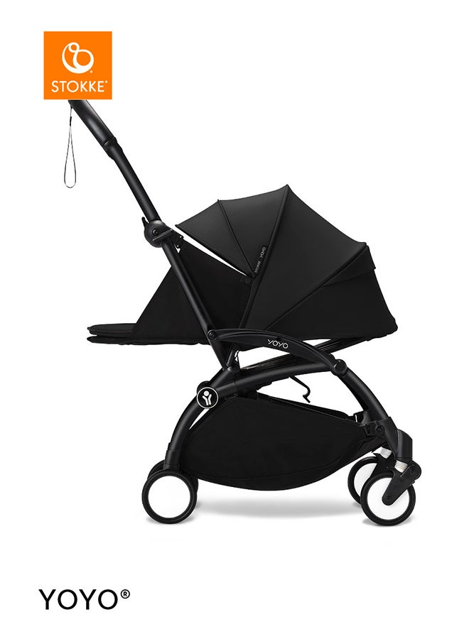 Stokke YOYO3 Stroller with Newborn Pack, Black Frame, Compact and Foldable, One-Hand Flat Recline, UPF 50+ Canopy and 4-Wheel Suspension, 5-Point Harness, 6.6 kg Lightweight, Black