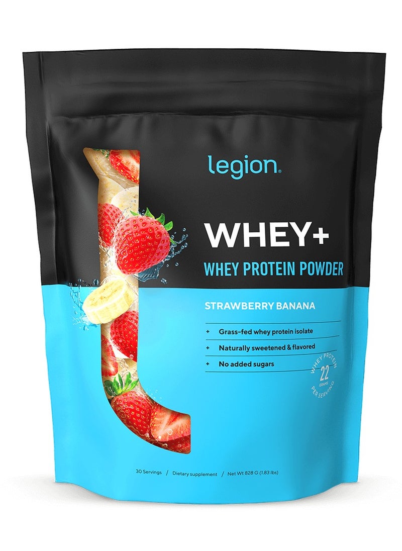 Whey Protein Powder Grass Fed Whey Protein Isolate Naturally Sweetened And Flavored No Added Sugars 22 Grams Per Serving, 828 g (1.83 Lbs ), 30 Servings - Strawberry Banana