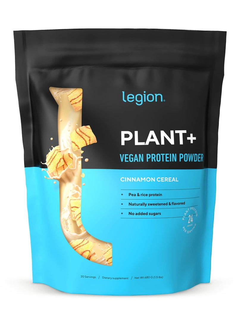 Plant+ Vegan Protein Powder, Pea and Rice Protein, Naturally Sweetened & Flavored, No Added Sugars, 24 grams Per Serving, 680 g/1.5 Lbs, 20 Servings - Cinnamon Cereal