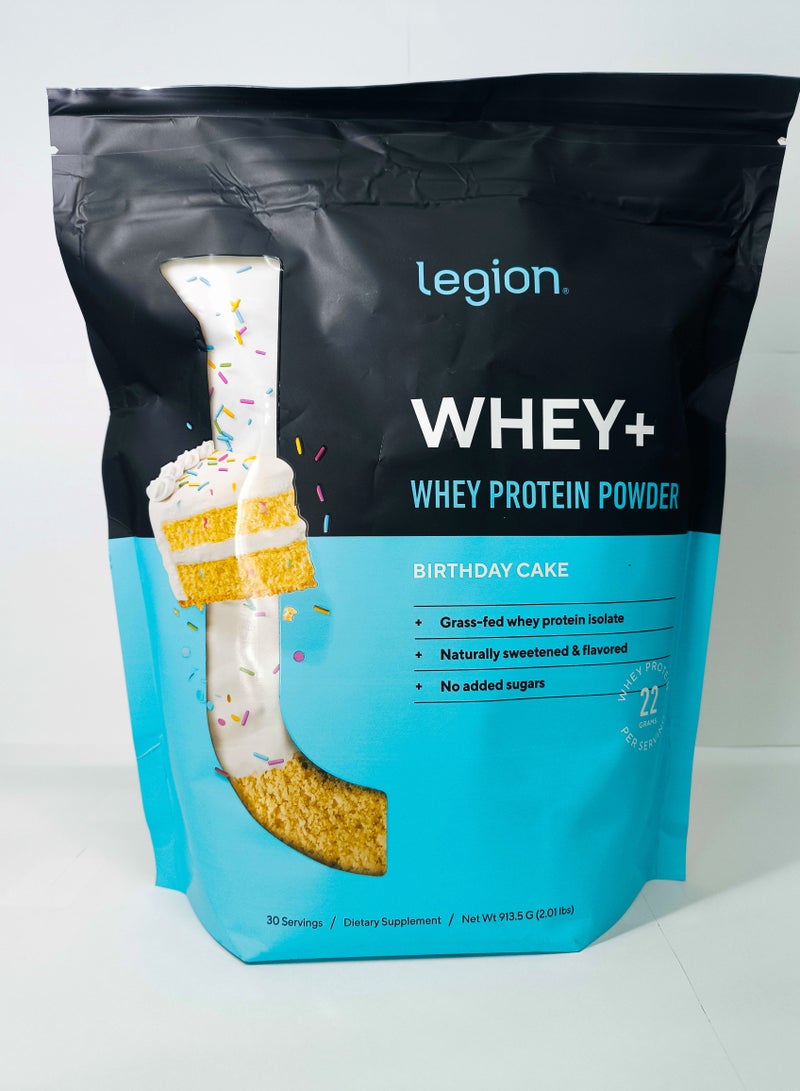 Whey Protein Powder Grass Fed Whey Protein Isolate Naturally Sweetened And Flavored No Added Sugars 22 grams Per Serving 913.5 g (2.01 Lbs), 30 Servings - Birthday Cake