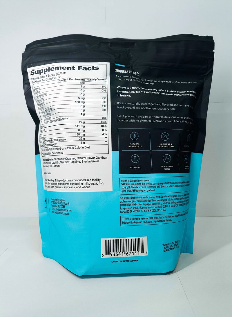 Whey Protein Powder Grass Fed Whey Protein Isolate Naturally Sweetened And Flavored No Added Sugars 22 grams Per Serving 913.5 g (2.01 Lbs), 30 Servings - Birthday Cake