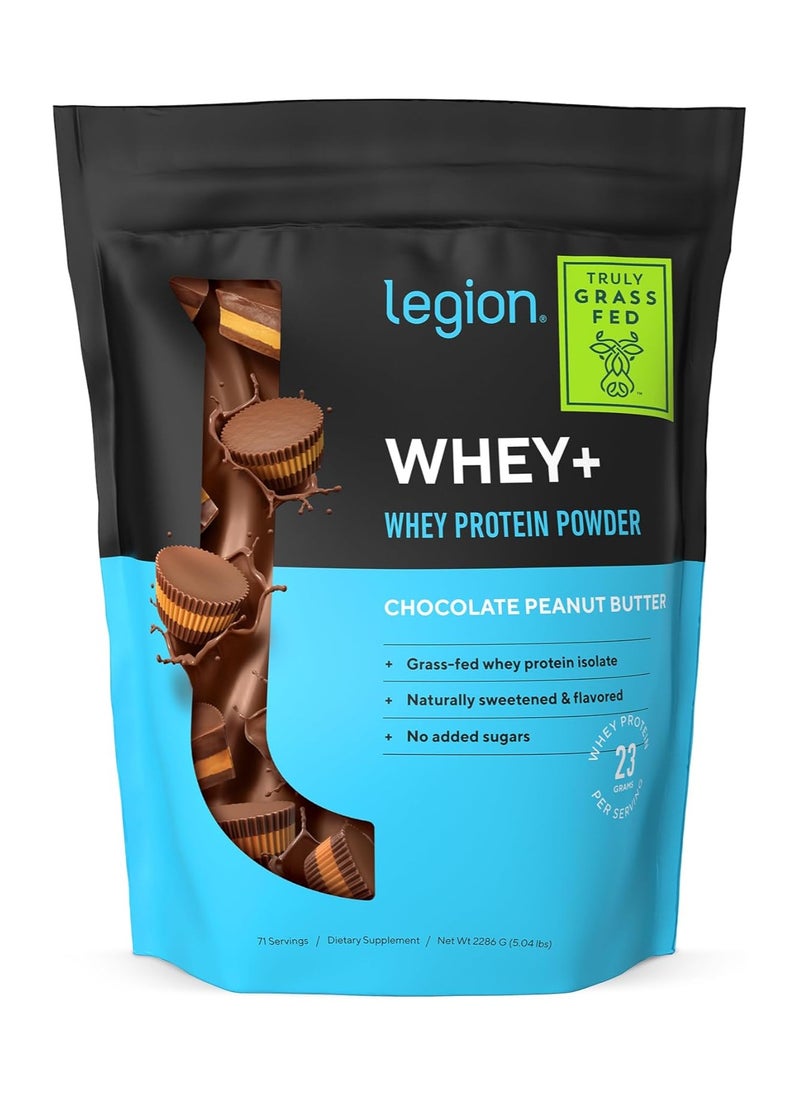 Whey Protein Powder Grass Fed Whey Protein Isolate Naturally Sweetened And Flavored No Added Sugars 23 Gams Per Serving 2286g (5.00 Lbs) 71 Servings - Chocolate Peanut Butter