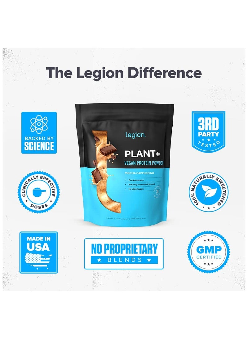 Plant+ Vegan Protein Powder, Pea and Rice Protein, Naturally Sweetened & Flavored, No Added Sugars, 24 grams Per Serving, 707.6 g,(1.56 Lbs) 20 Servings - Mocha Cappuccino