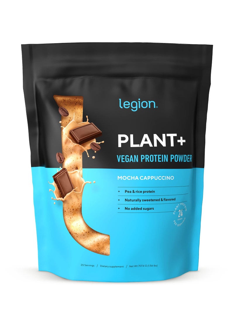 Plant+ Vegan Protein Powder, Pea and Rice Protein, Naturally Sweetened & Flavored, No Added Sugars, 24 grams Per Serving, 707.6 g,(1.56 Lbs) 20 Servings - Mocha Cappuccino