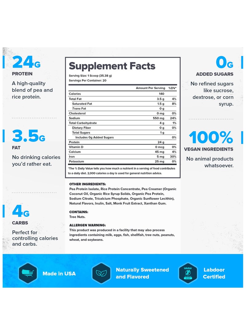 Plant+ Vegan Protein Powder, Pea and Rice Protein, Naturally Sweetened & Flavored, No Added Sugars, 24 grams Per Serving, 707.6 g,(1.56 Lbs) 20 Servings - Mocha Cappuccino