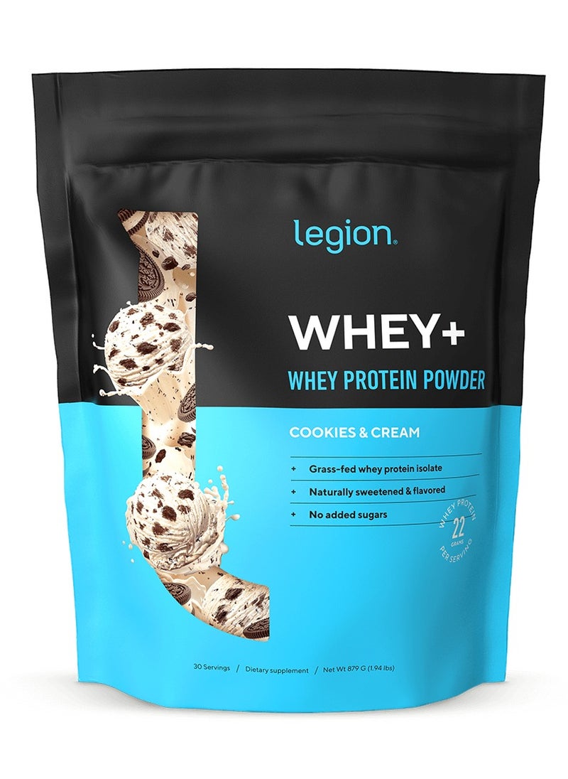 Whey Protein Powder Grass Fed Whey Protein Isolate Naturally Sweetened And Flavored No Added Sugars 22 grams Per Serving 879g (1.94Lbs) 30 Servings - Cookies And Cream