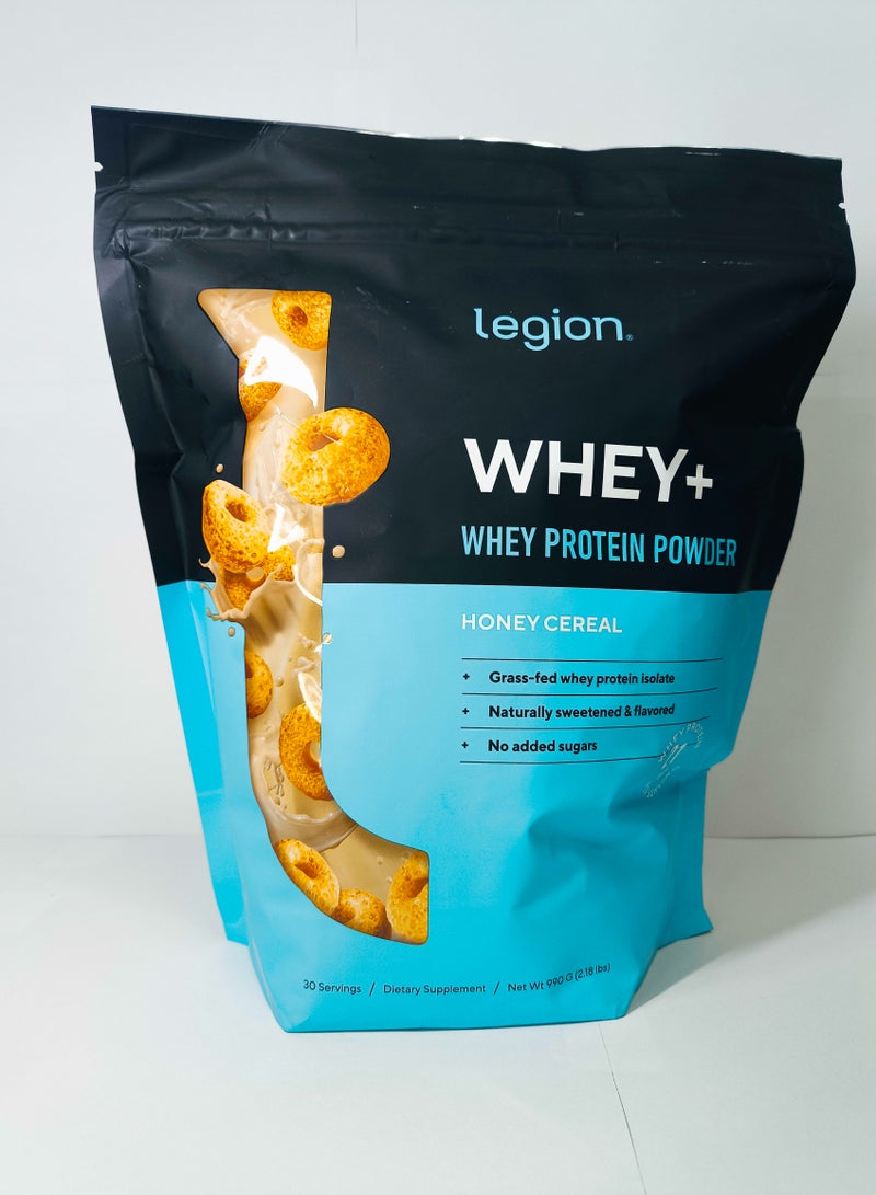 Whey+ Whey Protein Powder, Fruity Cereal Flavor, Naturally Sweetened and Flavored, Grass-fed whey isolate, No Added Sugars, 21 grams Per Serving, 990g ( 2.18 Lbs ), 30 Servings - Dietary Supplement