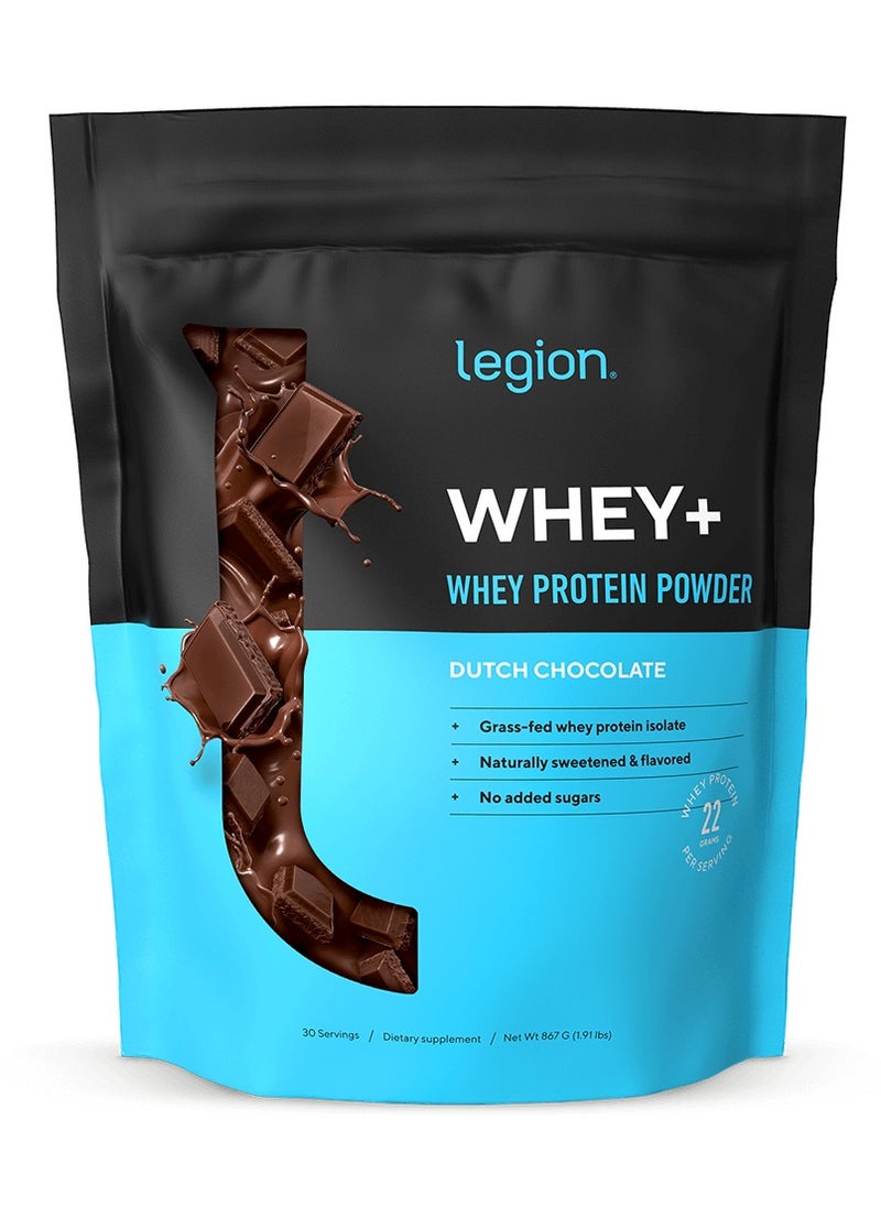 Whey Protein Powder Grass Fed Whey Protein Isolate Naturally Sweetened And Flavored No Added Sugars 22 Grams Per Serving 867 G (1.90 Lbs) 30 Servings - Dutch Chocolate