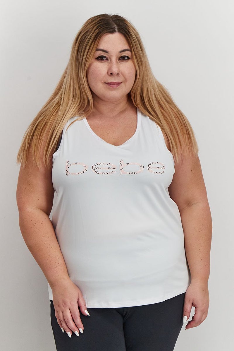 Women Plus Size Brand Logo Sleeveless Top, White