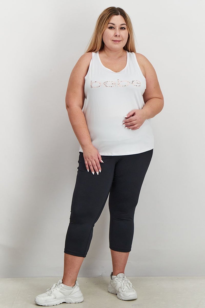 Women Plus Size Brand Logo Sleeveless Top, White