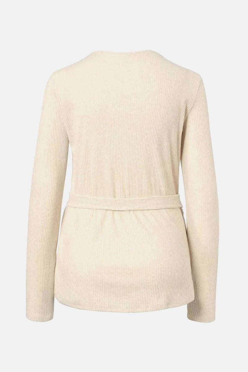 Women Sportswear Fit Long Sleeve Wrap Yoga Cardigan, Beige