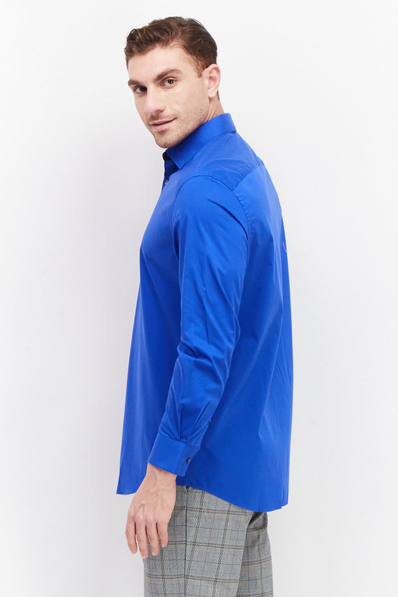 Men Regular Fit Plain Long Sleeves Dress Shirt, Blue